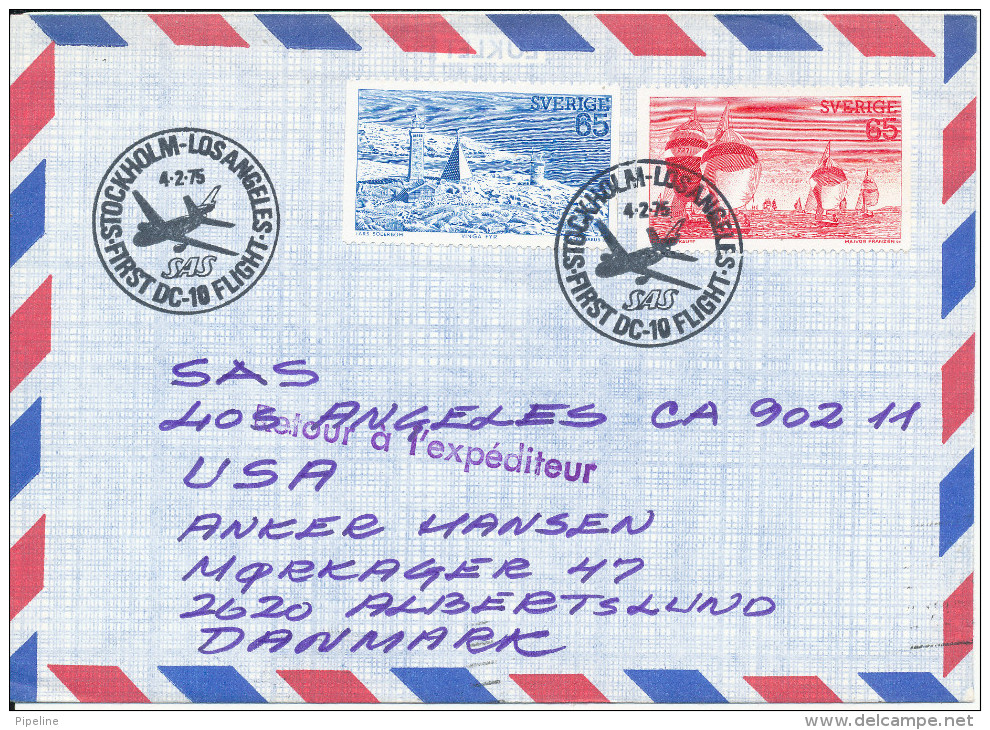 Sweden SAS First DC-10 Flight Stockholm - Los Angeles Air Mail Cover 4-2-1975 - Covers & Documents