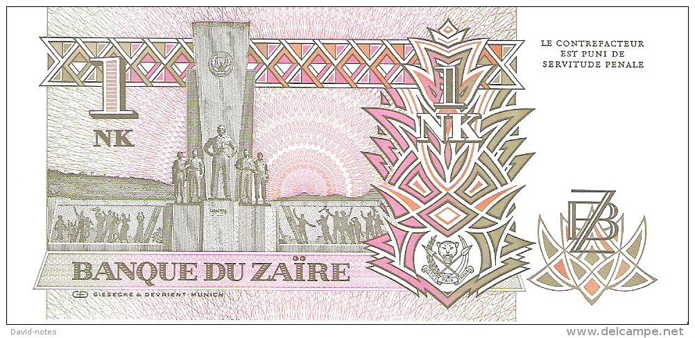 Zaire - Pick 47 - 1 Nouveau Likuta 1993 - Unc - Zaire