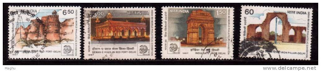 India Used 1987, Set Of 4, India 89, Forts, Iron Piller, .....Monument, Fort, Architecture, (sample Image) - Used Stamps