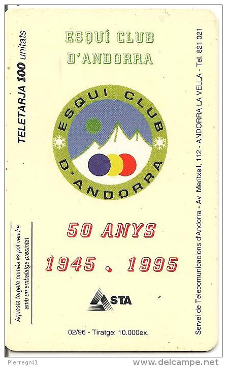 CARTE*-PUCE-ANDORRE-100U-AND41-SC7-01/96-SKI SLALOM--UTILISE-TBE - Andorre