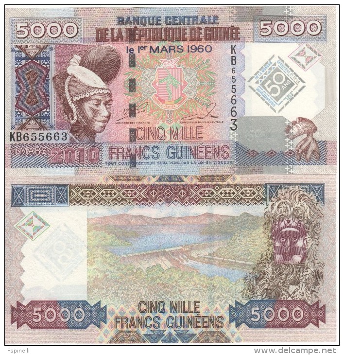 Commemorative  Attractive GUINEA  5'000  Francs Guinees   2010    P44   UNC - Guinée