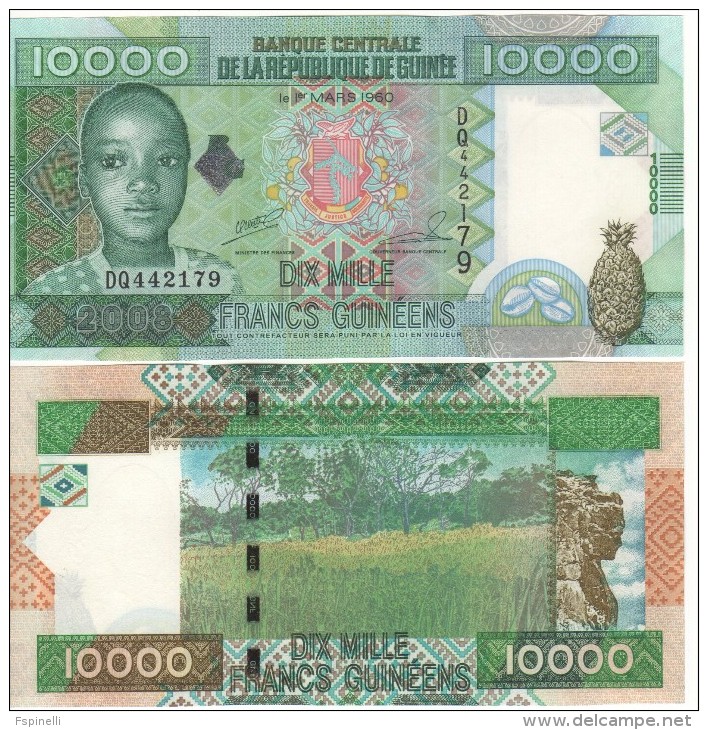 Attractive GUINEA  10'000  Francs Guinees   (2008)    P42b  UNC - Guinea