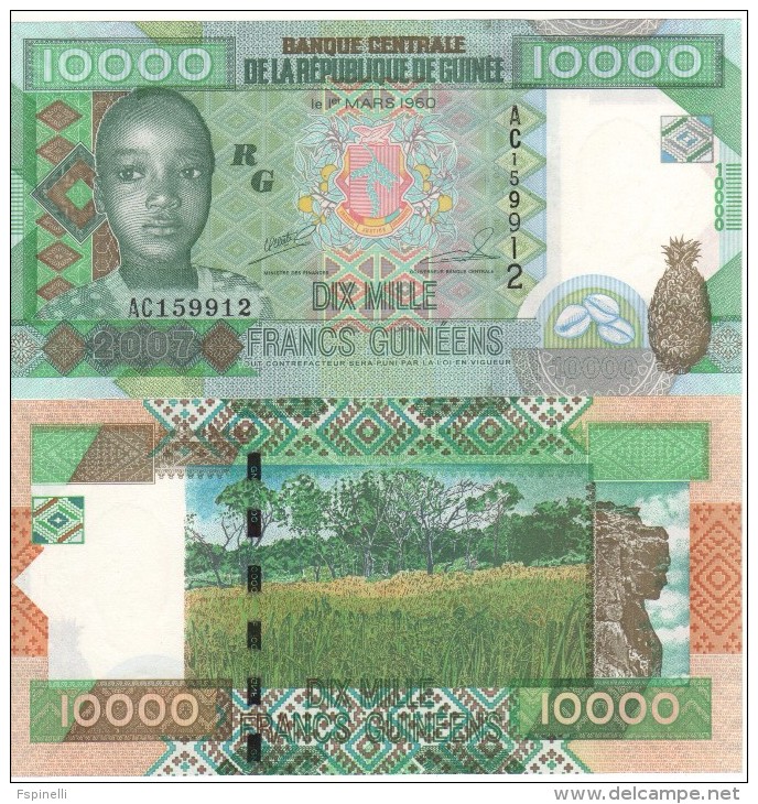 Attractive GUINEA  10'000  Francs Guinees   (2007)    P42a  UNC - Guinea