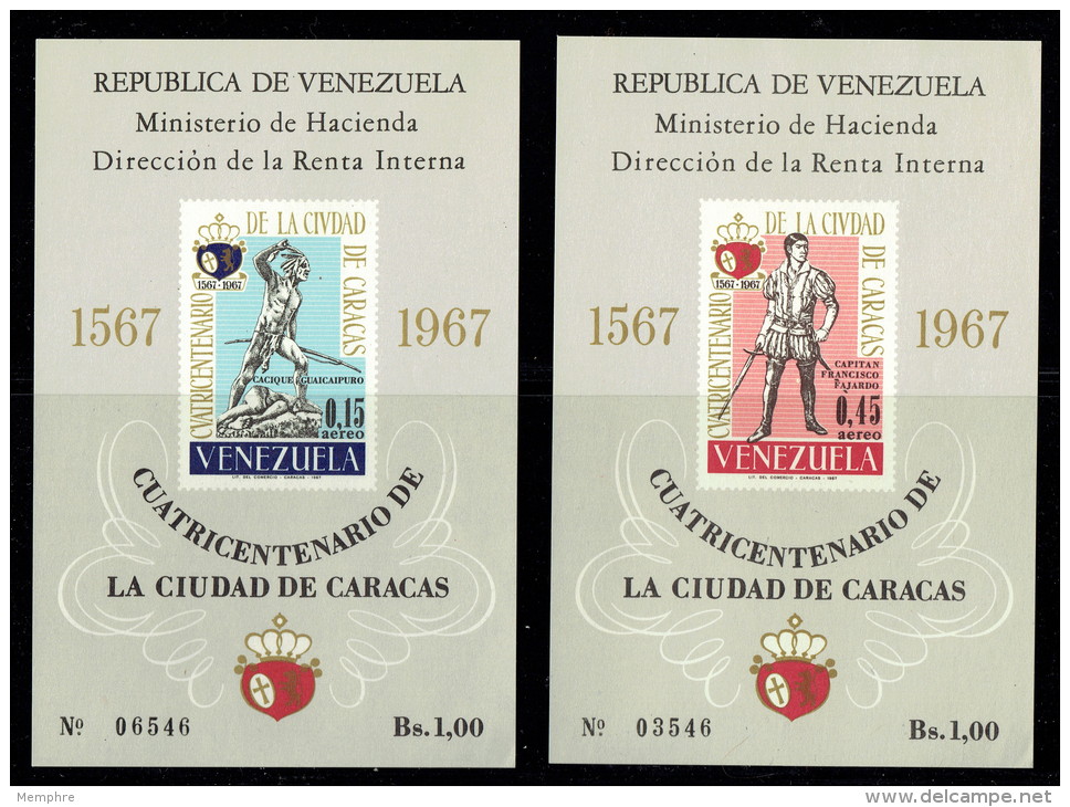 1967  Blocs Feuillets 400è Ann De La Ville De Caracas  Michel Blocs 14 Et 15   Sans Gomme, Tels Qu'émis - Venezuela