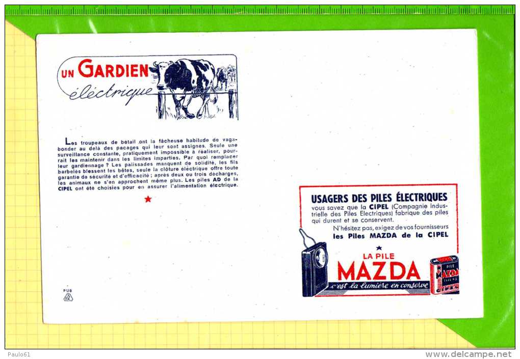 BUVARD &amp; Blotting Paper : Piles MAZDA Le Gardien Electrique  Vache - Baterías