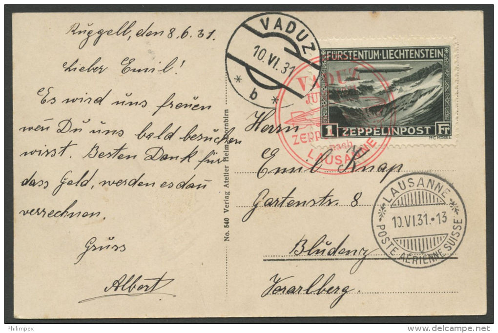 LIECHTENSTEIN, ZEPPELIN SET ON CARD AND COVER VFU USED - Poste Aérienne