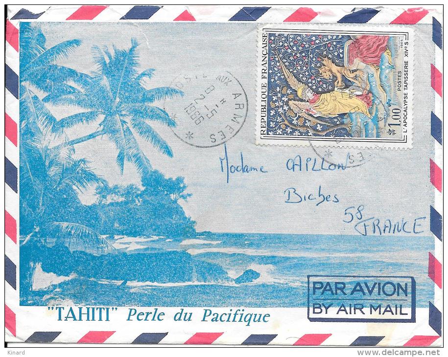 LETTRE ILLUSTREE.TAHITI..PAR AVION POSTE AUX ARMEES1966.. TIMBRES FRANCAIS.N°1458... BE. - Lettres & Documents