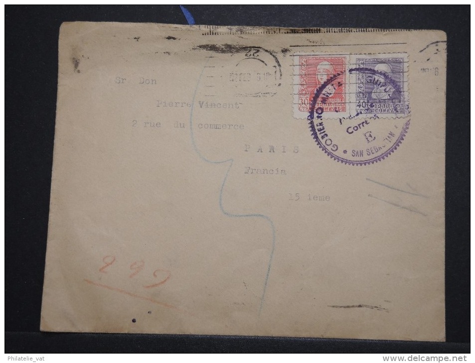 ESPAGNE - Enveloppe Avec Censure De San Sebastian En 1939 Pour La France - Aff. Plaisant - A Voir - Lot P14622 - Bolli Di Censura Repubblicana