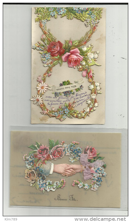 Carte Fantaisies - Lot De 2 Belles Cartes Avec Ajoutis Pour L'une , Celluloide Pour L'autre- - Autres & Non Classés