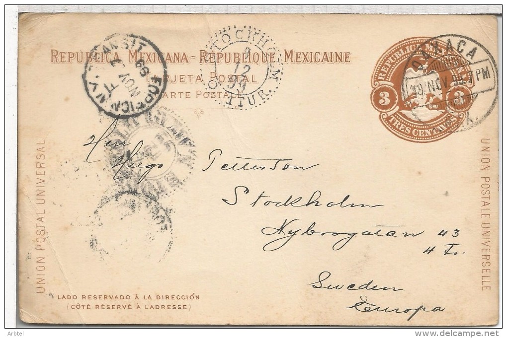 MEXICO OAXACA 1899 ENTERO POSTAL A SUECIA - Mexico