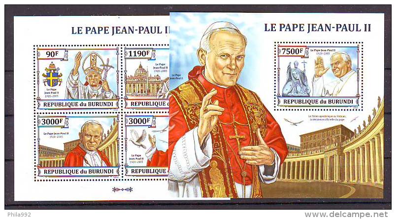 Burundi 2005 Y Personalities Pope John Paul II Block + Minisheet MNH - Ongebruikt