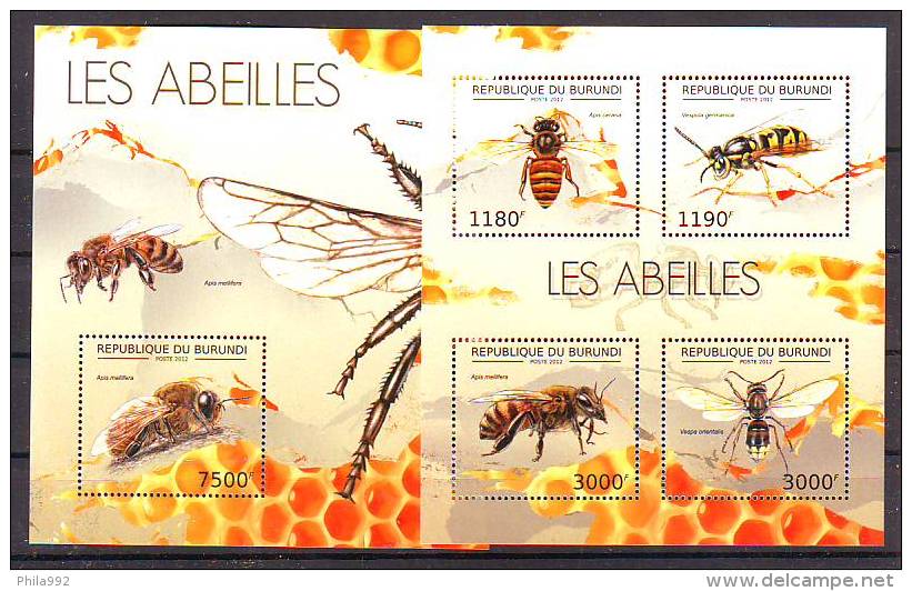 Burundi 2012 Y Fauna Insects Bees Block + Minisheet MNH - Ongebruikt