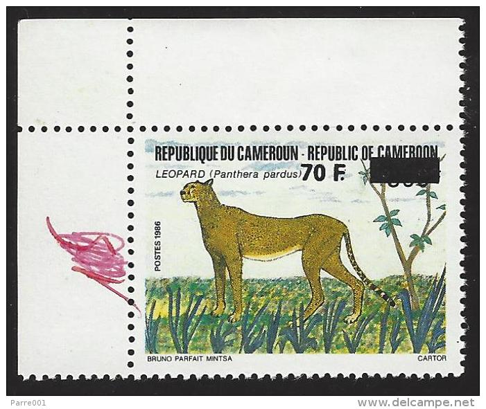 Cameroun Cameroon 1990 Leopard Cheetah Overprint 70f On 300f With Flaw Dot After F Mi 1166 Mint Always In Upper Corner - Kameroen (1960-...)