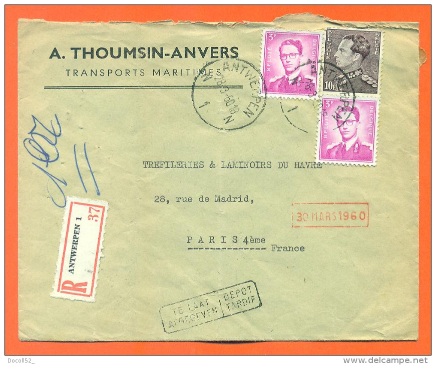 Belgique - A Thoumsin Anvers - Lettre Recommandée - Envoyée De Antweppen à Paris - Rural Post