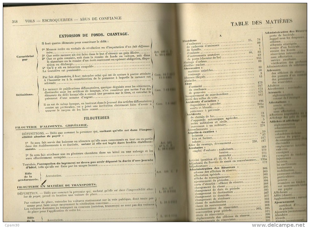 Livre - Bagage Du Gendarme; Mémento Des Connaissances Indispensables Au Personnel - 1938 - Right