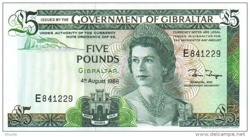 Gibraltar 5 Pound 1988 Pick 21b UNC - Gibraltar