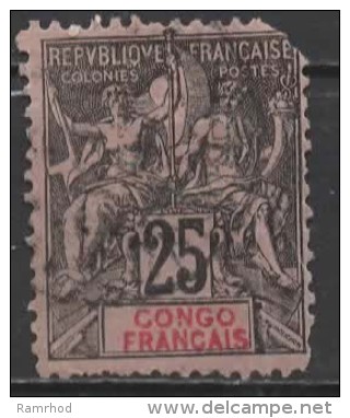 FRENCH CONGO 1892 "Tablet" - 25c. - Black On Pink   MH SPACEFILLER TOP RIGHT CORNER TORN CHEAP PRICE - Neufs