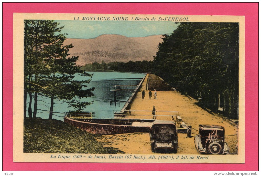 31 HAUTE-GARONNE, La Montagne Noire, Bassin De St-FERREOL, REVEL, Colorisée, Animée, Voitures, (G. Arbona, A.P.A. Poux, - Altri & Non Classificati