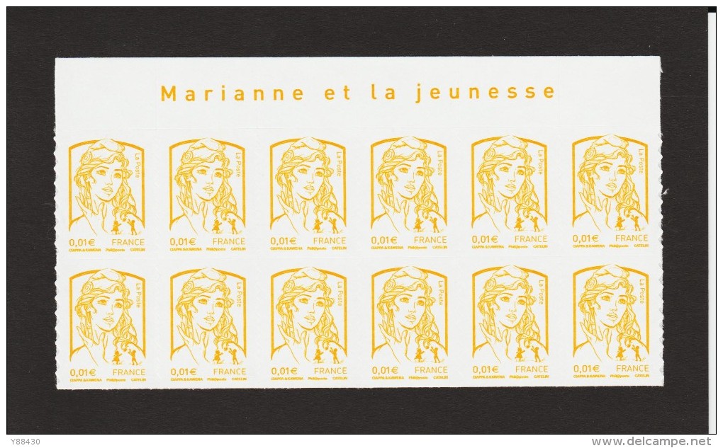 847 - 4763  De  2013  - Neuf ** - Bloc De 12 Timbres Autoadhésif . "MARIANNE ET LA JEUNESSE" .  0.01. Jaune - Other & Unclassified