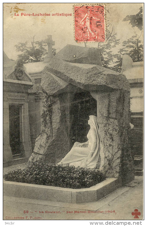 CPA (paris 20eme B.bur)LE PERE LACHAISE  La Douleur  Par  Marcel Grouillat 1914 - Arrondissement: 20