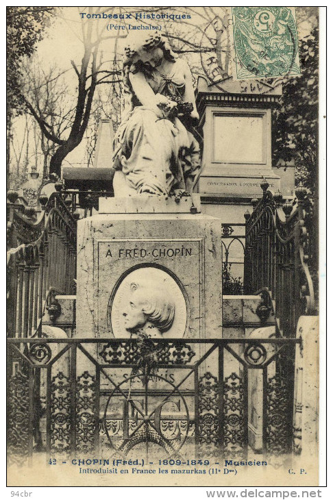 CPA (paris 20eme B.bur)LE PERE LACHAISE  Tombeaux Historiques  Frederic Chopin 1809-1849 (defaut Bord Gauche) - Arrondissement: 20