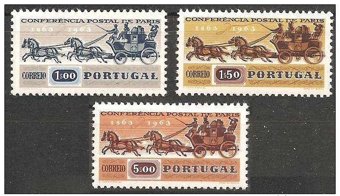 PORTUGAL 1963 - Postkutsche Mail Coach / 100th Anniv Postconference - 3v Mi 938-40 MNH ** Cv€4,00 B271 - Neufs