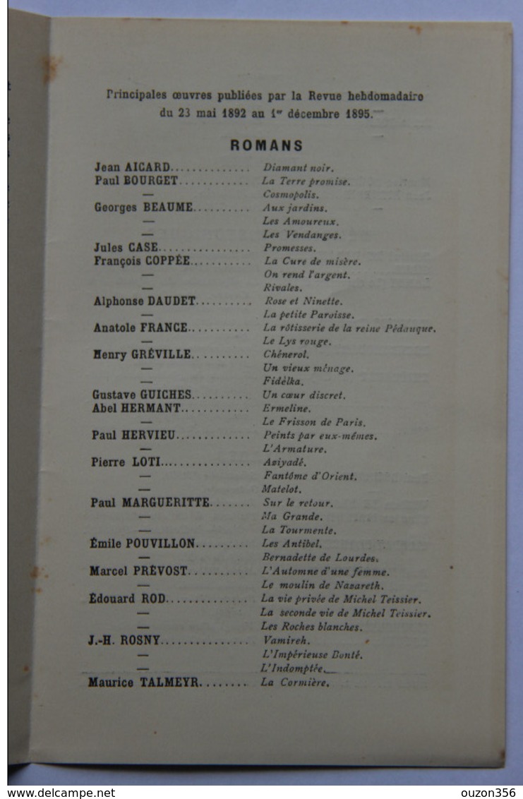 Dépliant La Revue Hebdomadaire (liste Romans 1892-1895) - Advertising