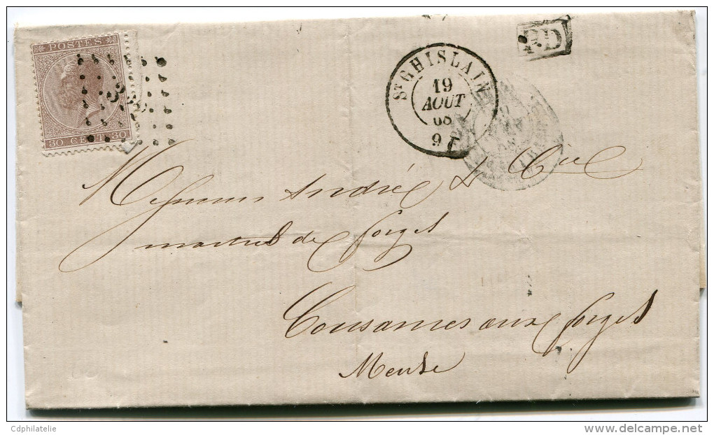 BELGIQUE LETTRE AFFRANCHIE AVEC LE N°19 OBLITERATION 322 DEPART ST GHISLAIN 19 AOUT 68 POUR LA FRANCE - Postmarks - Points