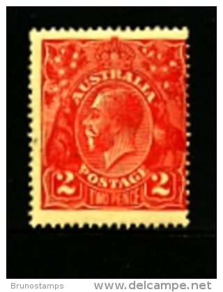AUSTRALIA - 1922  KGV HEAD  2d  RED  SINGLE CROWN  WMK  MINT VERY LIGHTLY HINGED  SG 63 - Nuevos