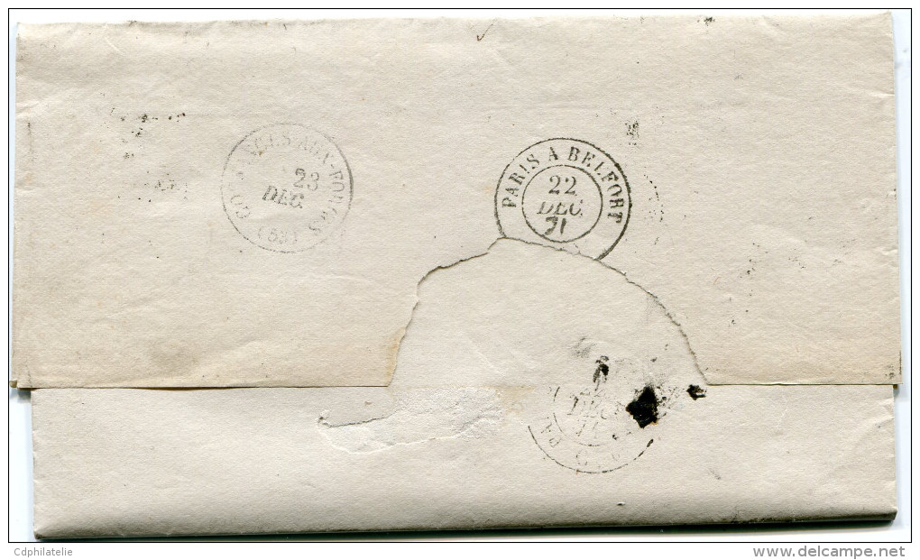 BELGIQUE LETTRE AFFRANCHIE AVEC LE N°33 OBLITERATION 322 DEPART ST GHISLAIN 21 DEC. 71 POUR LA FRANCE - Oblitérations à Points