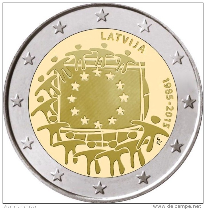 LETONIA  /  LATVIJA     2€ Bimetálica  2.015  2015   "30 Years Of The U.E. Flag"   SC/UNC   T-DL-11.477 - Lettonia