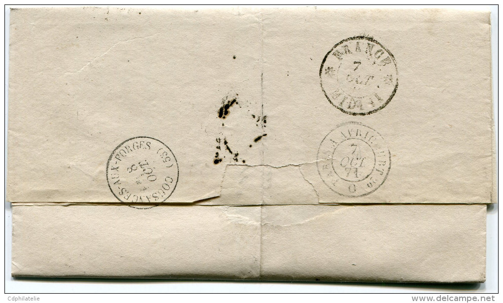 BELGIQUE LETTRE AFFRANCHIE AVEC LE N°33 OBLITERATION 322 DEPART ST GHISLAIN 6 OCT. 71 POUR LA FRANCE - Matasellado Con Puntos