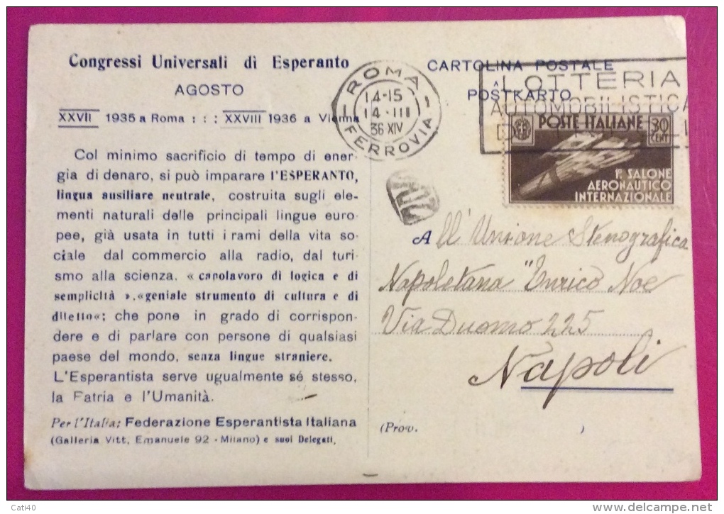 ESPERANTO - CONGRESSI UNIVERSALI DI ESPERANTO AGOSTO ROMA 1935 - XXVII  -  VIENNA 1936 - XVIII -FED. ESPER.ITALIANA - Esperanto