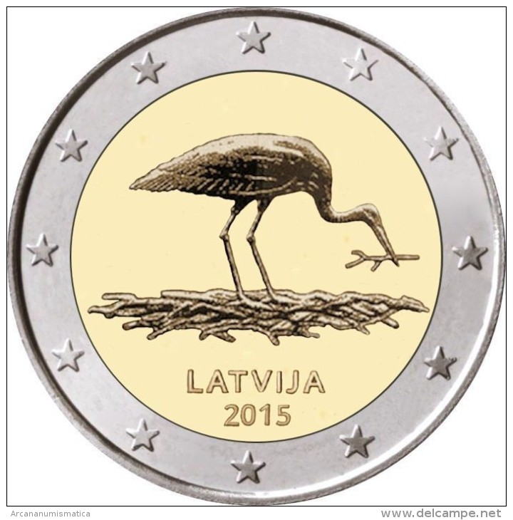 LETONIA  /  LATVIJA     2€ Bimetálica  2.015  2015   "La Cigüeña Negra - STORK"   SC/UNC   T-DL-11.480 - Letland