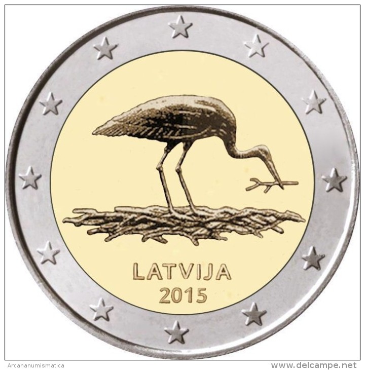 LETONIA  /  LATVIJA     2€ Bimetálica  2.015  2015   "La Cigüeña Negra - STORK"   SC/UNC   T-DL-11.480 - Lettland