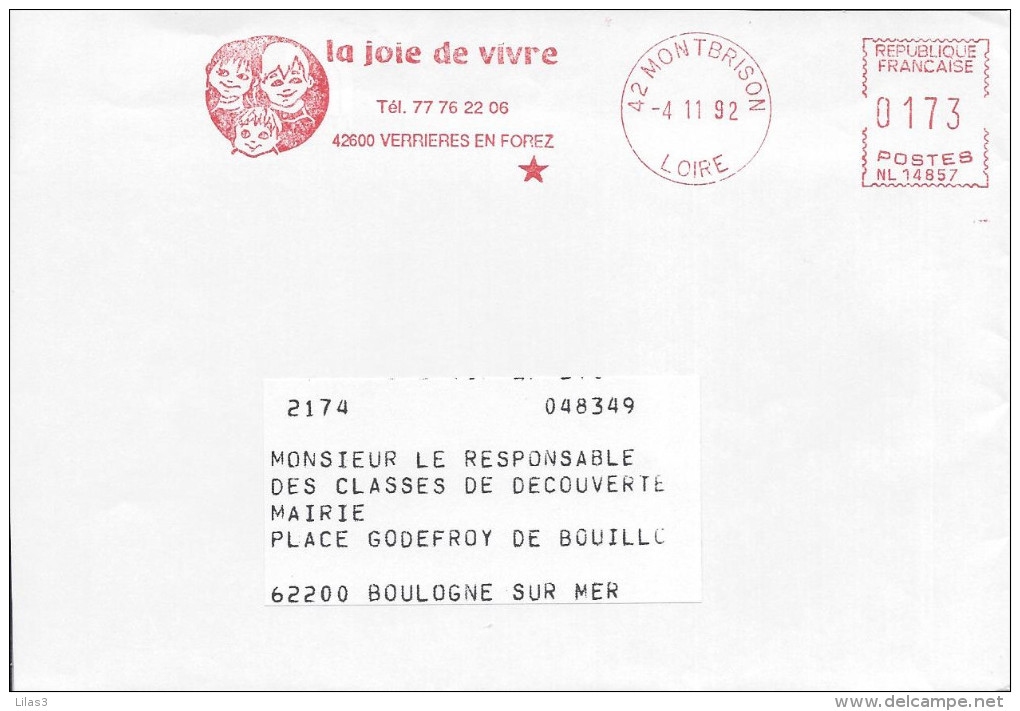 MONTBRISON 1993 AME Machine NL Enfant Jeunesse Bébé La Joie De Vivre Enveloppe Raccourcie - Other & Unclassified