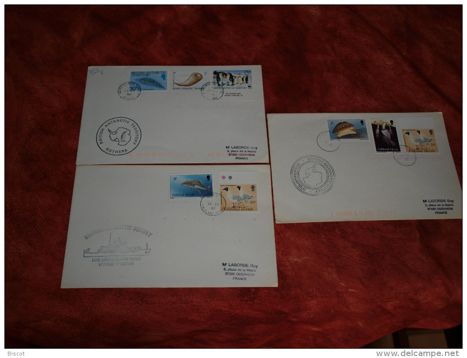 BAT Et Falklands Lot De 3 Enveloppes - Bases Antarctiques