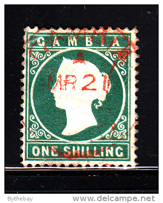 Gambia Used Scott #11 1sh Victoria, Green - Upper Left Corner Creased - Gambia (...-1964)