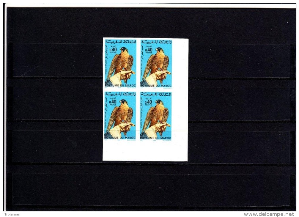 EXTRA-07 -29 MAROC FALCON. BLOCK OF FOUR. UNPERFORATED. - Adler & Greifvögel