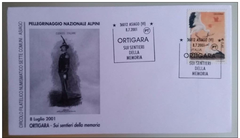 BUSTA PRIMO GIORNO ESERCITO ITALIANO ALPINI ORTIGARA 8.7.2001 ASIAGO POSTE ITALIANE - Other & Unclassified