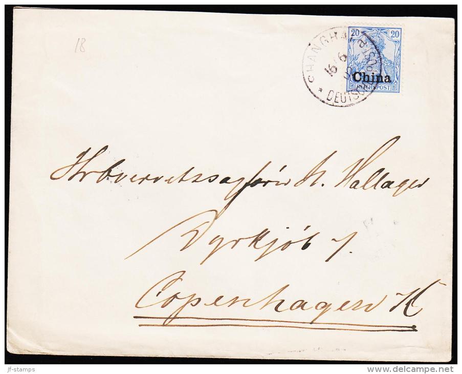 1902. 20 Pf. Germania China SHANGHAI A DEUTSCHE POST 16 6 02 To Dänemark.  (Michel: 18) - JF190443 - Other & Unclassified