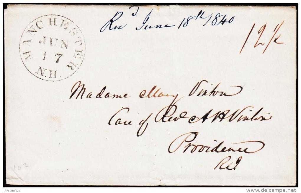 1840. AMORSKEY FALLS MANCHESTER N.H. JUN 17 To Providence. Postage 12½.  (Michel: ) - JF190446 - …-1845 Préphilatélie