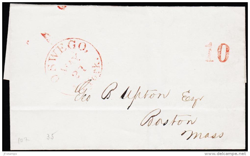 18??. OSWEGO NY York MAY 21 + Porto 10. To Boston, Mass.  (Michel: ) - JF190447 - …-1845 Prephilately