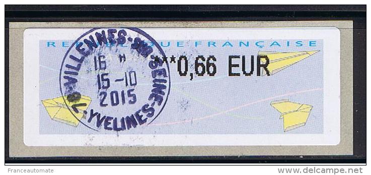 ATM,  0.66, OBLITERE 15/10/2015, PROTOTYPE,  NABANCO De VILLENNES SUR SEINE, Papier Avion N° 33. - 2010-... Illustrated Franking Labels