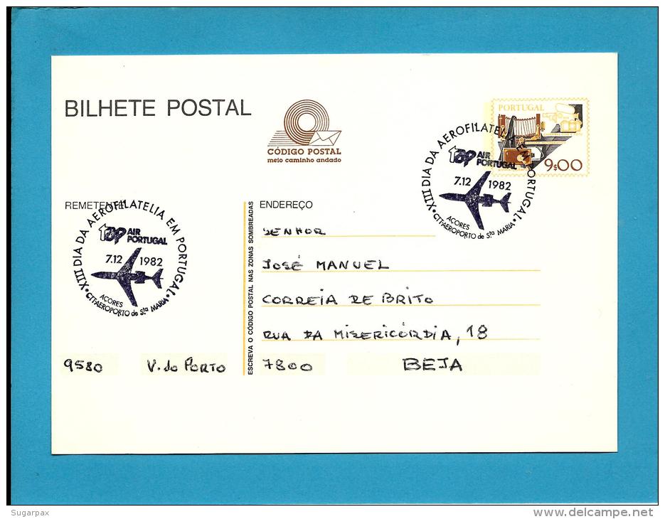 VILA Do PORTO - 07.12.1982 - TAP Air Portugal - Aeroporto De Santa Maria - Açores - Postmark Stationery Card - Entiers Postaux