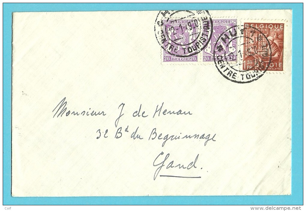 422+762 Op Brief Met Stempel HUY / CENTRE TOURISTIQUE - 1948 Export