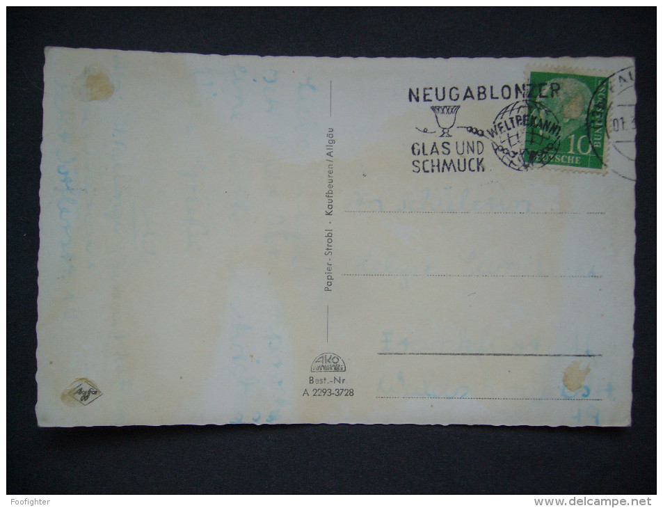 Germany: KAUFBEUREN Im Allgäu - Used Ca 1960s, Small Format, Postmark Neugablonzer Glas Und Schmuck - Kaufbeuren