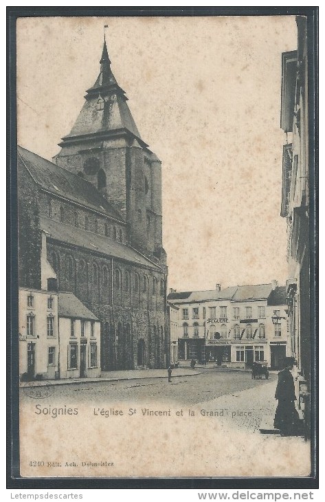 CPA BELGIQUE - Soignies, L'église St Vincent Et La Grand' Place - Soignies