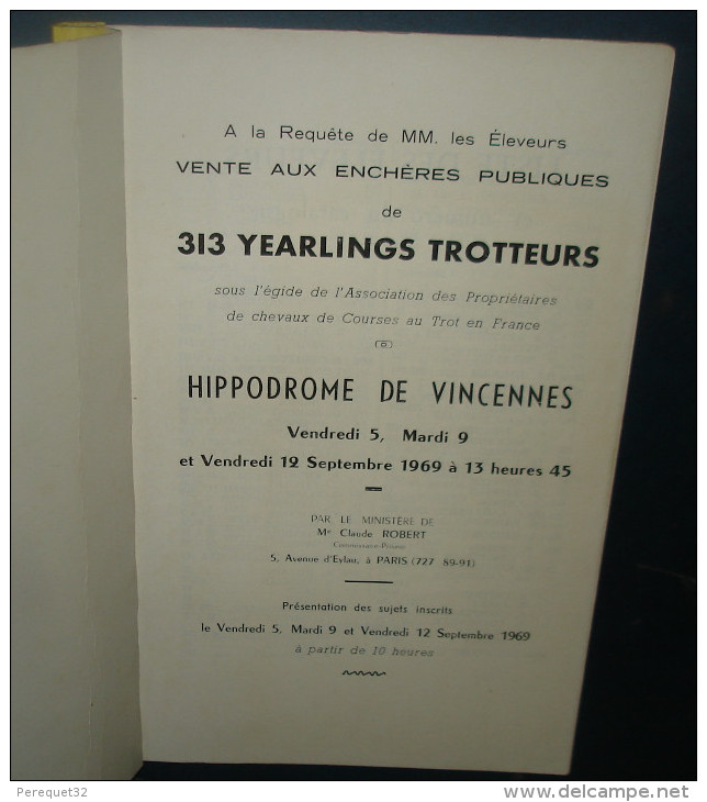 Catalogue De Vente Aux Enchéres De YEARLINGS TROTTEURS.1969.315 Pages - Ruitersport
