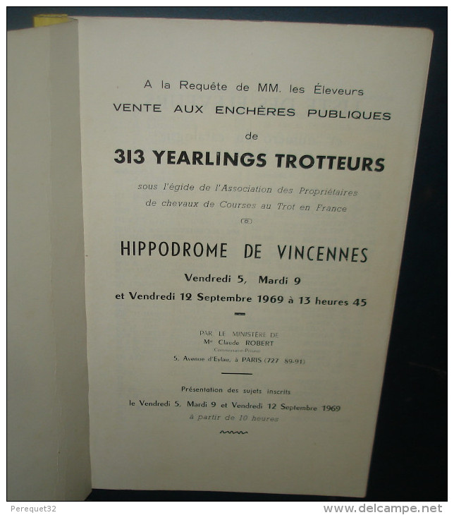 Catalogue De Vente Aux Enchéres De YEARLINGS TROTTEURS.1969.315 Pages - Equitation